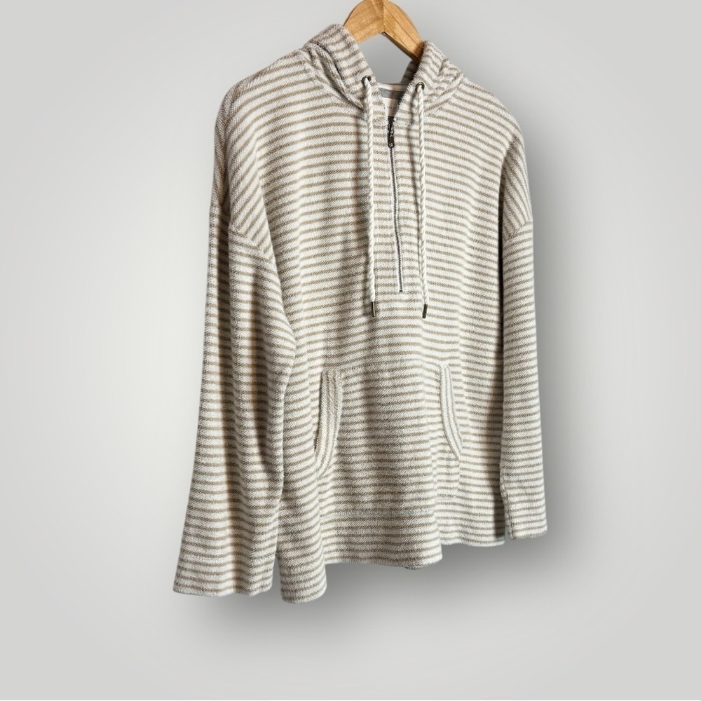 Lou & Grey Striped Tweedy Hoodie Size Large Kangaroo Pocket Long Sleeve 1/2 Zip - Picture 3 of 8